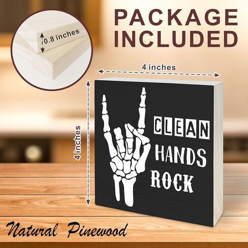 لافتة مكعبات خشبية قوطية مقاس 10.16 سم × 10.16 سم - صخرة الأيدي النظيفة - لوحة من خشب الصنوبر الأسود، ديكور المنزل والحمام، زينة المرحاض، لوازم الرف، هدية ديكور المنزل الجديد - A23 in Kuwait