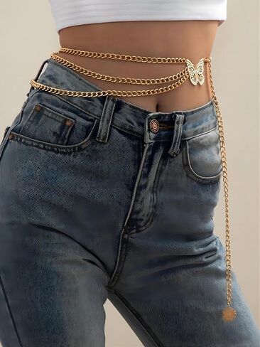 حزام سلسلة أنيق من أميكو للنساء، أحزمة خصر قابلة للتعديل لفساتين الجينز والسراويل والحفلات الموسيقية الريفية in Kuwait