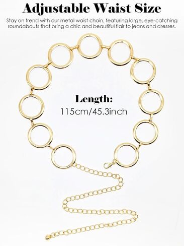 حزام سلسلة أنيق من أميكو للنساء، أحزمة خصر قابلة للتعديل لفساتين الجينز والسراويل والحفلات الموسيقية الريفية in Kuwait