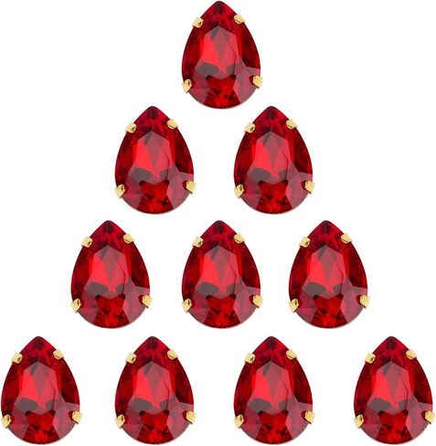 Choupee Sew On Rhinestone Tear Drop Crystal Rhinestones in Gold Setting 48 Pcs (Red, 13 X 18 MM) in Kuwait