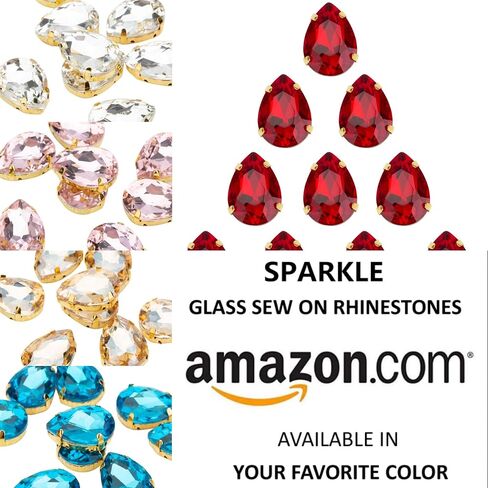 Choupee Sew On Rhinestone Tear Drop Crystal Rhinestones in Gold Setting 48 Pcs (Red, 13 X 18 MM) in Kuwait