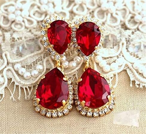 Choupee Sew On Rhinestone Tear Drop Crystal Rhinestones in Gold Setting 48 Pcs (Red, 13 X 18 MM) in Kuwait