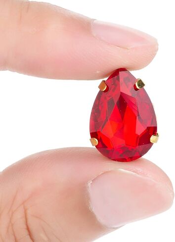 Choupee Sew On Rhinestone Tear Drop Crystal Rhinestones in Gold Setting 48 Pcs (Red, 13 X 18 MM) in Kuwait