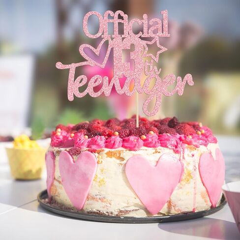 Gyufise 1 Pack Pink Glitter Official Teenager 13 Cake Topper Boys Girls Happy 13th Birthday Cake Decoration Teenager Birthday Party Supplies Cheers to 13 Years Party Supplies in Kuwait