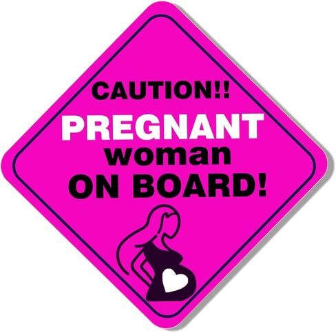 Pregnant Woman On Board Sticker Magnet - 5"x5" Caution Sign - Waterproof & Sun Proof - Safety Sticker for Car, Window, Bumper - Funny Mom & Baby On Board Decal (Yellow, 5inch*5inch) in Saudi Arabia
