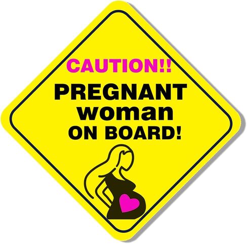 Pregnant Woman On Board Sticker Magnet - 5"x5" Caution Sign - Waterproof & Sun Proof - Safety Sticker for Car, Window, Bumper - Funny Mom & Baby On Board Decal (Yellow, 5inch*5inch) in Saudi Arabia