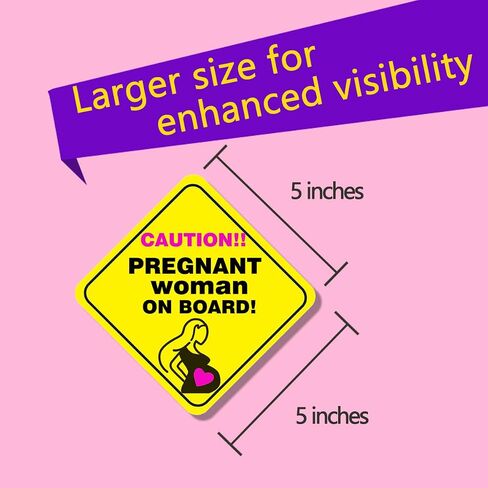 Pregnant Woman On Board Sticker Magnet - 5"x5" Caution Sign - Waterproof & Sun Proof - Safety Sticker for Car, Window, Bumper - Funny Mom & Baby On Board Decal (Yellow, 5inch*5inch) in Saudi Arabia
