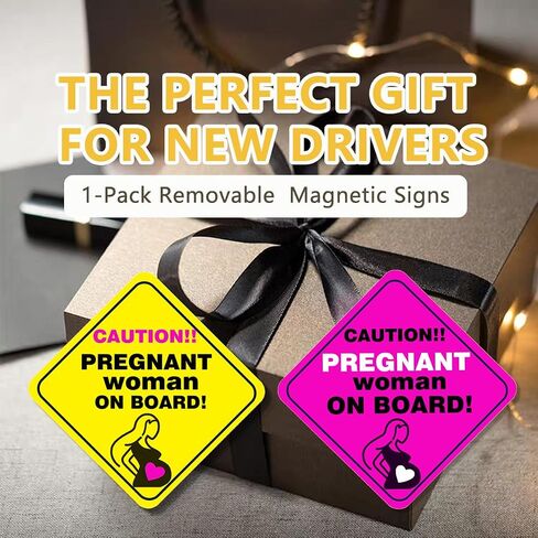 Pregnant Woman On Board Sticker Magnet - 5"x5" Caution Sign - Waterproof & Sun Proof - Safety Sticker for Car, Window, Bumper - Funny Mom & Baby On Board Decal (Yellow, 5inch*5inch) in Saudi Arabia