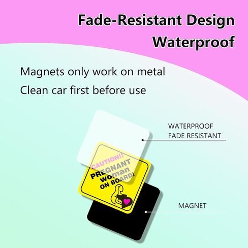 Pregnant Woman On Board Sticker Magnet - 5"x5" Caution Sign - Waterproof & Sun Proof - Safety Sticker for Car, Window, Bumper - Funny Mom & Baby On Board Decal (Yellow, 5inch*5inch) in Saudi Arabia