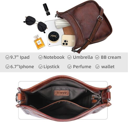 Iswee Crossbody Bags for Women Genuine Leather Purses Vintage Shoulder Handbags Travel Cross Body Bag with Boho Strap in Kuwait