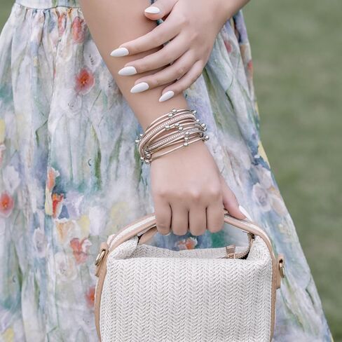 FANCY SHINY Leather Beaded Bracelet Boho Wrap Bracelets Gothic Jewelry Stackable Goth Bracelets with Magnetic Clasp in Saudi Arabia