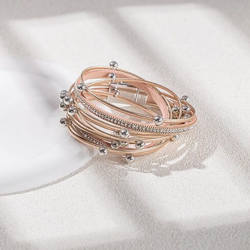 FANCY SHINY Leather Beaded Bracelet Boho Wrap Bracelets Gothic Jewelry Stackable Goth Bracelets with Magnetic Clasp in Saudi Arabia