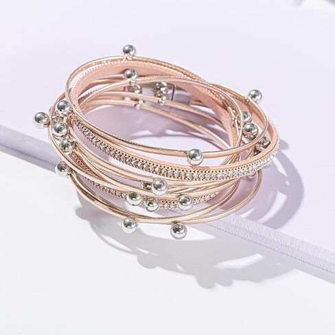 FANCY SHINY Leather Beaded Bracelet Boho Wrap Bracelets Gothic Jewelry Stackable Goth Bracelets with Magnetic Clasp in Saudi Arabia