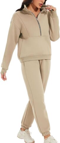 ROJZR الصوف عرق النساء مجموعة 2 قطعة نصف البريدي البلوز عارضة عداء ببطء Sweatpants مجموعات 2 قطعة العرق مجموعات in Saudi Arabia