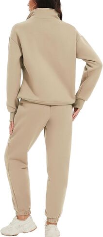ROJZR الصوف عرق النساء مجموعة 2 قطعة نصف البريدي البلوز عارضة عداء ببطء Sweatpants مجموعات 2 قطعة العرق مجموعات in Saudi Arabia