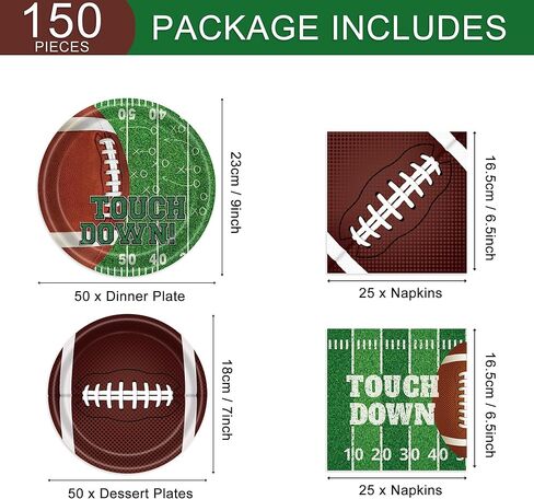 171 قطعة من لوازم حفلات كرة القدم، أطباق ورقية للرجبي، أكواب، مناديل، ملعقة، شوكة، سكاكين، مفرش طاولة، ديكورات حفلات الهبوط، أدوات مائدة لـ 24 ضيفًا للعبة كرة القدم، حفلة سوبر بول، حفلة عيد ميلاد in Kuwait