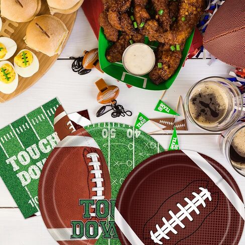 171 قطعة من لوازم حفلات كرة القدم، أطباق ورقية للرجبي، أكواب، مناديل، ملعقة، شوكة، سكاكين، مفرش طاولة، ديكورات حفلات الهبوط، أدوات مائدة لـ 24 ضيفًا للعبة كرة القدم، حفلة سوبر بول، حفلة عيد ميلاد in Kuwait