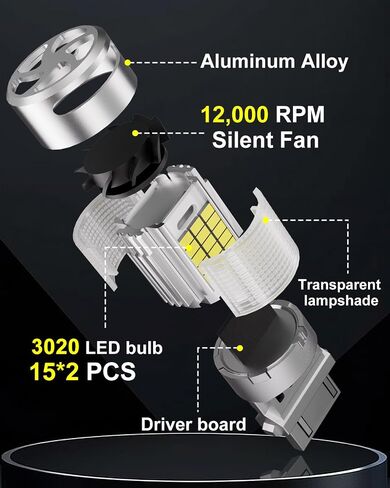3156 3157 LED Tail Reverse Light Bulb Automotive Backup Light Bulbs, CANBUS Error Free Xenon White with Turbo Fan,Anti Hyper Flash Built-in Resistor Adapter CK&Standard Socket, Pack of 2 in Saudi Arabia