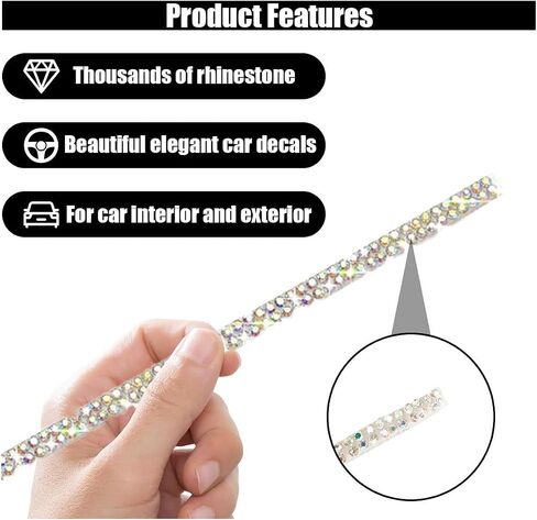 Bling Car Trim Self Adhesive, 16.4Ft DIY Rhinestone Car Accessories for Women, Car Interior Exterior Decoration Dashboard Decorations Rhinestone Door Stickers in Saudi Arabia