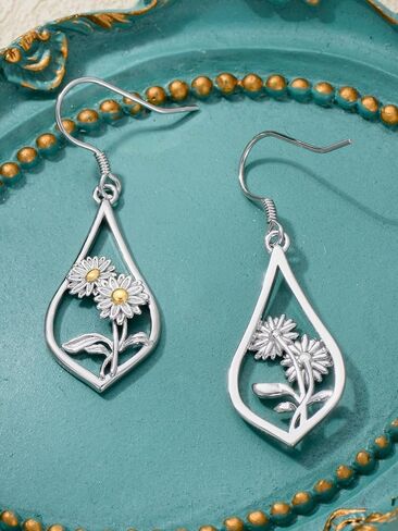 925 Sterling Silver Birth Flower Earrings Carnation/Violet/Daffodil/Daisy/Lily/Rose/Lotus/Poppy/Marigold/Holly Earrings Birth Month Flower Jewelry for Women in Saudi Arabia