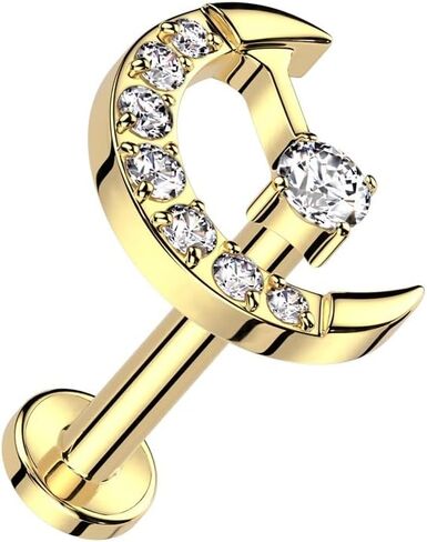 Pierced Owl 16GA ASTM F-136 Implant Grade Titanium Internally Threaded CZ Crystal Crescent Moon Flat Back Stud in Saudi Arabia