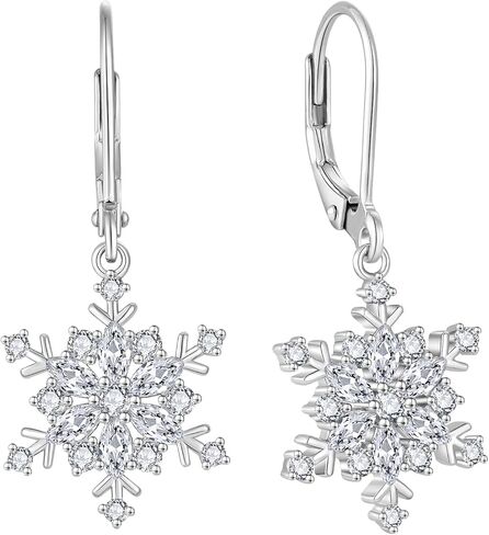 Women Snowflake Pearl Earrings,925 Sterling Silver Snowflake Dangle Drop Earrings for Christmas Thanksgiving Day Jewelry Gifts in Kuwait