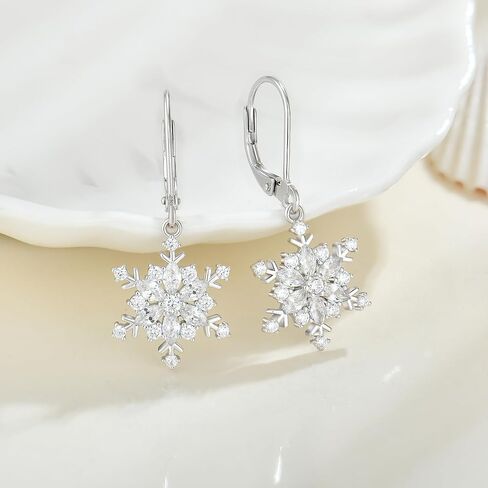 Women Snowflake Pearl Earrings,925 Sterling Silver Snowflake Dangle Drop Earrings for Christmas Thanksgiving Day Jewelry Gifts in Kuwait