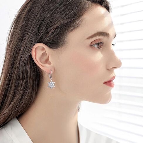 Women Snowflake Pearl Earrings,925 Sterling Silver Snowflake Dangle Drop Earrings for Christmas Thanksgiving Day Jewelry Gifts in Kuwait