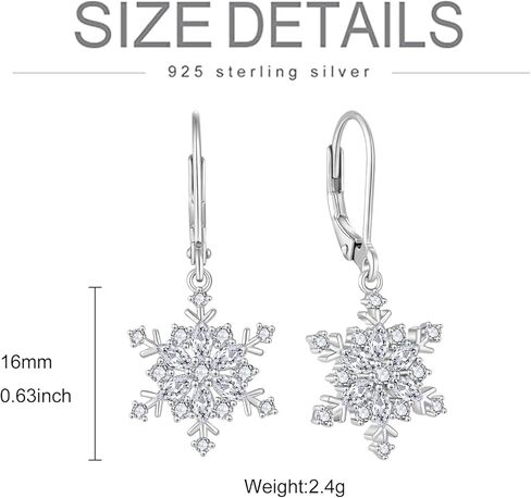 Women Snowflake Pearl Earrings,925 Sterling Silver Snowflake Dangle Drop Earrings for Christmas Thanksgiving Day Jewelry Gifts in Kuwait