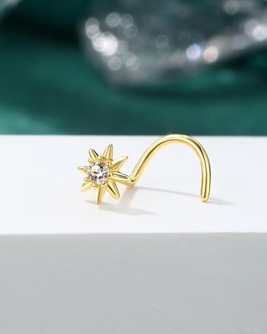 cocharm 14k الذهب الأصفر الأنف مسمار 20 جرام 14 كيلو الذهب الحقيقي الأنف الدائري مسمار نجمة الأنف العظام ثقب الأنف 14kt الصلبة الذهب الأنف ثقب المجوهرات للنساء الرجال 7mm طويلة in Saudi Arabia
