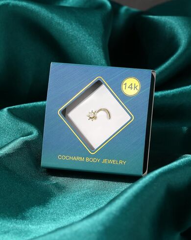 cocharm 14k الذهب الأصفر الأنف مسمار 20 جرام 14 كيلو الذهب الحقيقي الأنف الدائري مسمار نجمة الأنف العظام ثقب الأنف 14kt الصلبة الذهب الأنف ثقب المجوهرات للنساء الرجال 7mm طويلة in Saudi Arabia