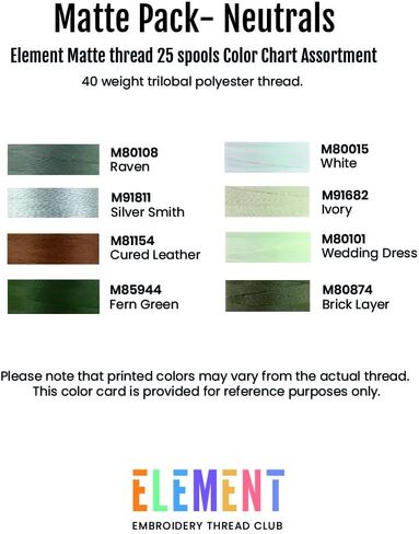 ELEMENT Neutral Color Pack | Tray of 8 spools | Machine Embroidery Thread | 1000m | 40 wt | Matte | Compatible with Brother Babylock Janome Singer Pfaff Husqvarna Bernina Sewing Machines in Saudi Arabia