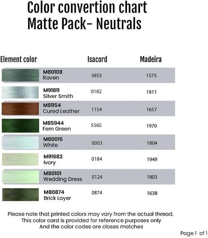 ELEMENT Neutral Color Pack | Tray of 8 spools | Machine Embroidery Thread | 1000m | 40 wt | Matte | Compatible with Brother Babylock Janome Singer Pfaff Husqvarna Bernina Sewing Machines in Saudi Arabia