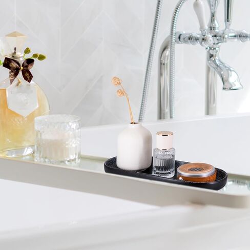 Large Ceramic Bathroom Vanity Tray, 10" Decorative Tray for Countertop, Soap Dispenser Tray for Kitchen Sink, Countertop Organizer for Jewelry, Cosmetics, Candles, Lotion and Perfume (Blue) in Kuwait