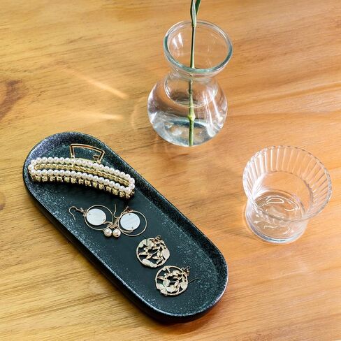 Large Ceramic Bathroom Vanity Tray, 10" Decorative Tray for Countertop, Soap Dispenser Tray for Kitchen Sink, Countertop Organizer for Jewelry, Cosmetics, Candles, Lotion and Perfume (Blue) in Kuwait