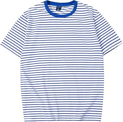 LEDING Mens Shirts Striped Crewneck Short Sleeve Soft Elastic Cotton Basic Pullover Black White Stripe tee Shirt in Saudi Arabia