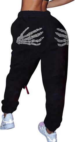 WDIRARA Women's Skeleton Hand Print Elastic Waist Long Jogger Pants Sweatpants in Saudi Arabia