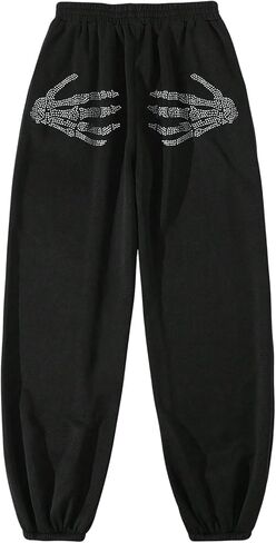 WDIRARA Women's Skeleton Hand Print Elastic Waist Long Jogger Pants Sweatpants in Saudi Arabia