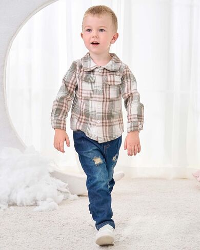 Renotemy Toddler Baby Boy Clothes Outfits Baby Boy Plaid Sweatsuit Jeans Denim Fall Winter Pants Set Toddler Clothes For Boys in Kuwait