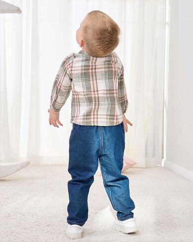 Renotemy Toddler Baby Boy Clothes Outfits Baby Boy Plaid Sweatsuit Jeans Denim Fall Winter Pants Set Toddler Clothes For Boys in Kuwait