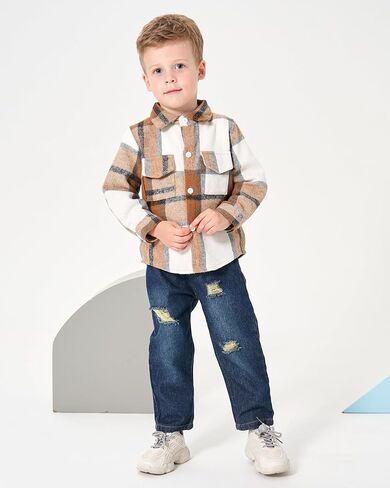 Renotemy Toddler Baby Boy Clothes Outfits Baby Boy Plaid Sweatsuit Jeans Denim Fall Winter Pants Set Toddler Clothes For Boys in Kuwait