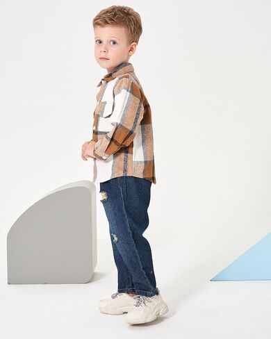 Renotemy Toddler Baby Boy Clothes Outfits Baby Boy Plaid Sweatsuit Jeans Denim Fall Winter Pants Set Toddler Clothes For Boys in Kuwait