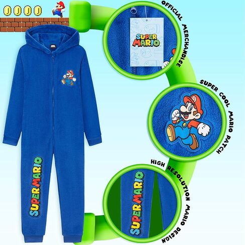 Super Mario Boys Pyjama, Fleece Pyjamas Age 4-15, Gifts for Gamers Boys Teens (Blue, 9-10 Years) in Saudi Arabia