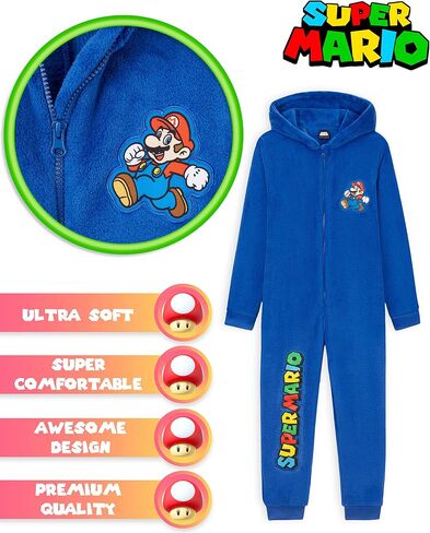 Super Mario Boys Pyjama, Fleece Pyjamas Age 4-15, Gifts for Gamers Boys Teens (Blue, 9-10 Years) in Saudi Arabia