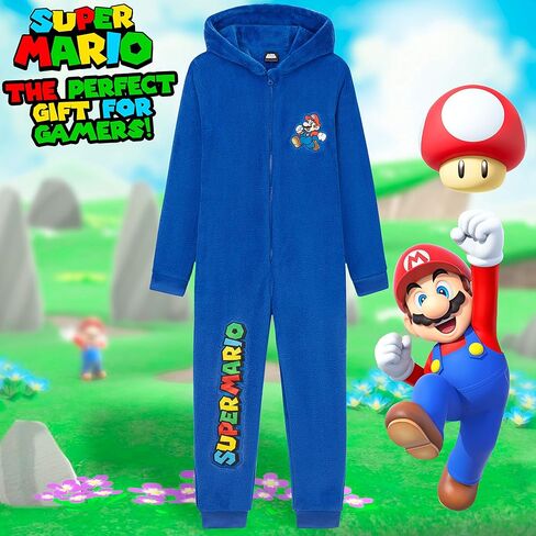 Super Mario Boys Pyjama, Fleece Pyjamas Age 4-15, Gifts for Gamers Boys Teens (Blue, 9-10 Years) in Saudi Arabia