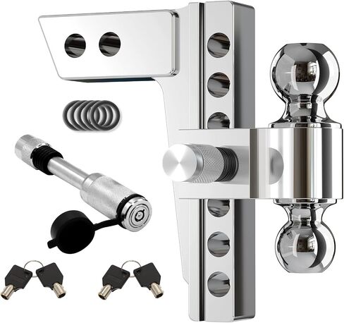 Adjustable Trailer Hitch 6''Drop/Rise Hitch Ball Mount Fits 2''Receiver, 2"&2-5/16" Dual Tow Balls up to 12,500 LBS GTW, Aluminum Tow Hitches with Two Anti-Theft Pins Locks for Truck, Black in Saudi Arabia