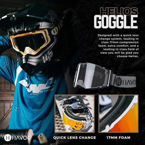 Havoc Racing Helios Goggles - For Motocross, Dirt Biking, ATV, & UTV - UV Blocking Anti-Fog Goggles in Saudi Arabia