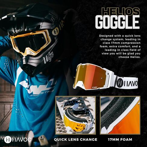 Havoc Racing Helios Goggles - For Motocross, Dirt Biking, ATV, & UTV - UV Blocking Anti-Fog Goggles in Saudi Arabia
