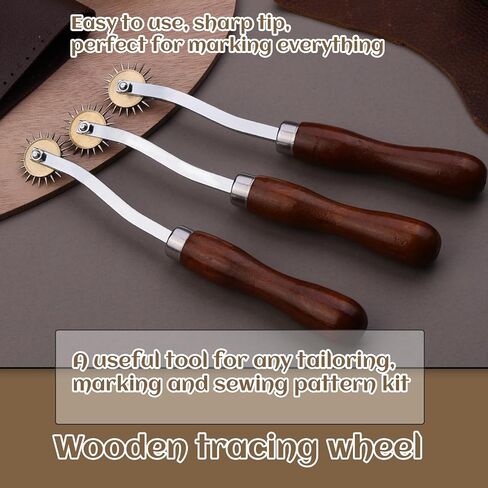 LUNARM 1 PCS Tracing Wheel Sewing Tool - Professional Stitch Marking Spacer, 4mm Leather Needle Point Tracing Wheel with Wooden Handle for Arts and Leather Crafts in Saudi Arabia