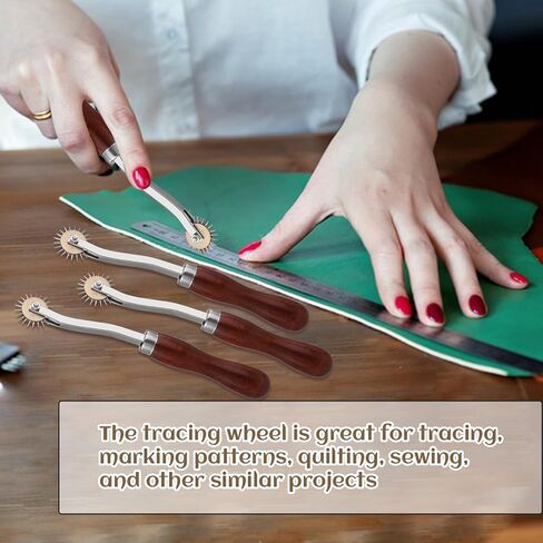 LUNARM 1 PCS Tracing Wheel Sewing Tool - Professional Stitch Marking Spacer, 4mm Leather Needle Point Tracing Wheel with Wooden Handle for Arts and Leather Crafts in Saudi Arabia